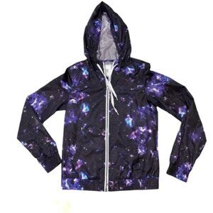 Zine Jacket Women Windbreaker Purple Zip Hooded Long Sleeve Outerspace UFO